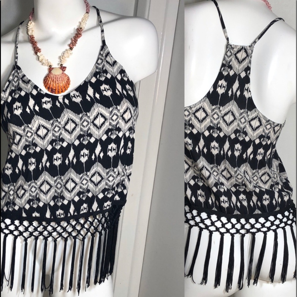 Fringe Bohemian Festival Santa Fe Aztec Racerback Tank Top Blouse Sz S‎